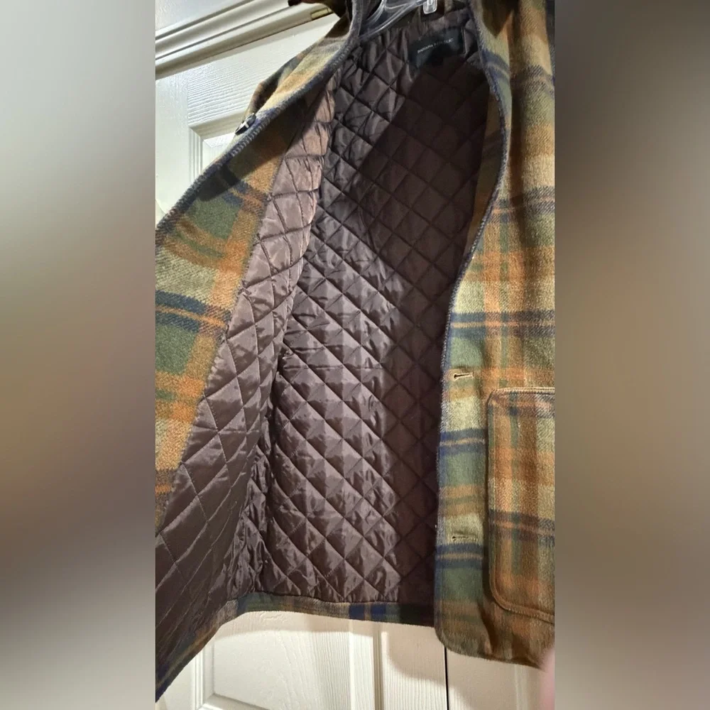 Banana Republic $180 HEAVY CORDUROY-COLLAR PLAID JACKET, Olive, Sz M